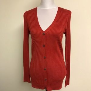 VERA WANG Lavender Label Rust Red Ribbed Cardigan